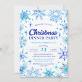 Blue Snowflakes Christmas Dinner Party Waterverf Kaart (Voorkant)