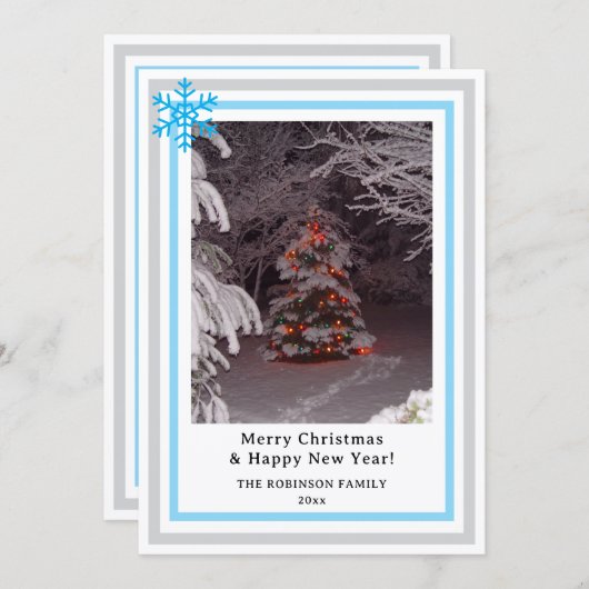 Blue Snowflakes Christmas Tree Lights INSERT PHOTO Feestdagenkaart (Voorkant / Achterkant)