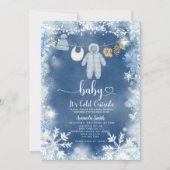 Blue Snowflakes Clothesline Baby Shower Kaart (Voorkant)