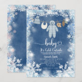 Blue Snowflakes Clothesline Baby Shower Kaart (Voorkant / Achterkant)