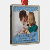 Blue Snowflakes Custom FotoKerstmis in New Home Metalen Ornament (Rechts)