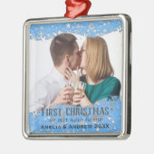 Blue Snowflakes Custom FotoKerstmis in New Home Metalen Ornament (Links)