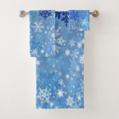 Blue Snowflakes Design Bath Towel Set Bad Handdoek (Insitu)