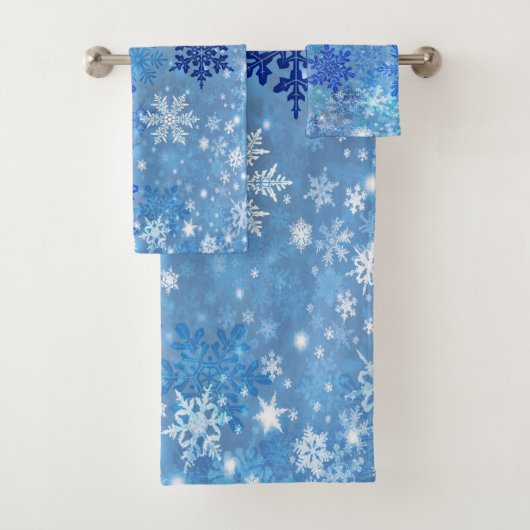 Blue Snowflakes Design Bath Towel Set Bad Handdoek (Insitu)