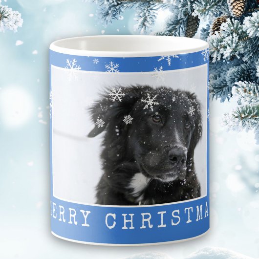 Blue Snowflakes Dog Pet Photo Merry Kerstry Koffiemok