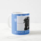 Blue Snowflakes Dog Pet Photo Merry Kerstry Koffiemok (Voorkant links)