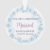 Blue Snowflakes First Kerstmarried Foto Ornament (achterkant)