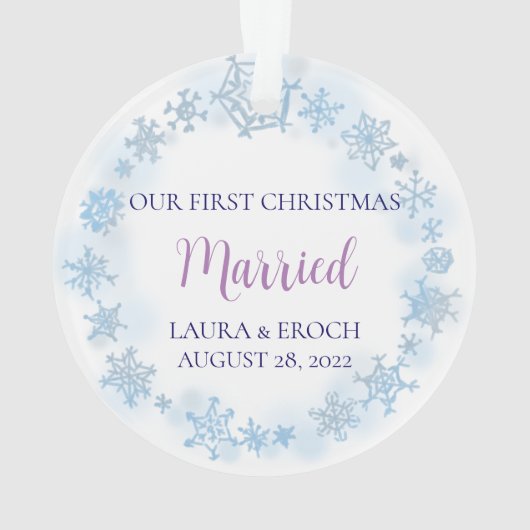 Blue Snowflakes First Kerstmarried Foto Ornament (achterkant)