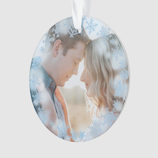Blue Snowflakes First Kerstmarried Foto Ornament (voorkant)