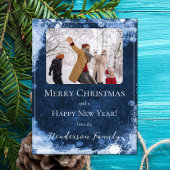 Blue Snowflakes Flat Holiday-fotokaart Feestdagenkaart