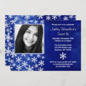 Blue Snowflakes Foto Sweet 16 Invitations Kaart (Voorkant / Achterkant)