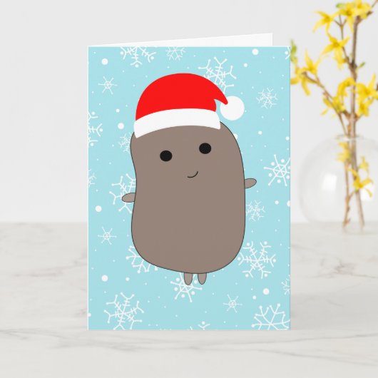Blue Snowflakes Funny Potato Kerstmis Kaart (Gele Bloem)