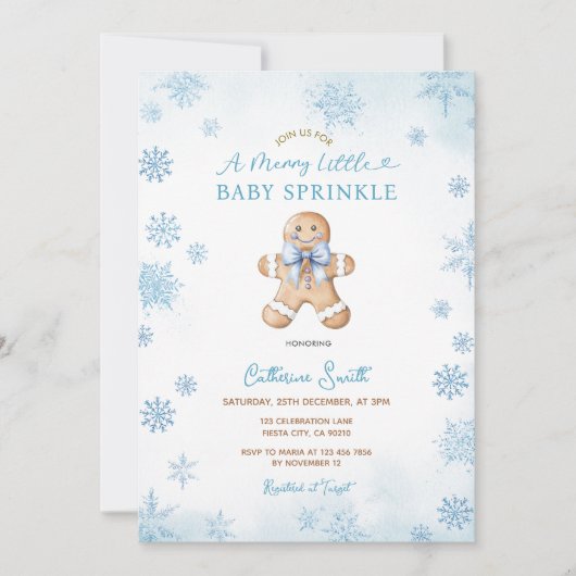 Blue Snowflakes Gingerbread Baby Sprinkle Kaart (Voorkant)