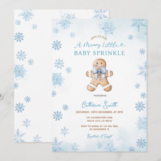 Blue Snowflakes Gingerbread Baby Sprinkle Kaart (Voorkant / Achterkant)