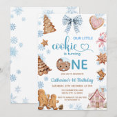 Blue Snowflakes Gingerbread Christmas 1st Birthday Kaart (Voorkant / Achterkant)