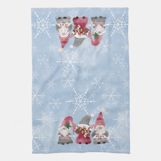 Blue Snowflakes Gnomes Love Joy Peace Waterverf Theedoek (Verticaal)