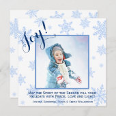 Blue Snowflakes Holiday Joy Square-fotokaart (Voorkant / Achterkant)