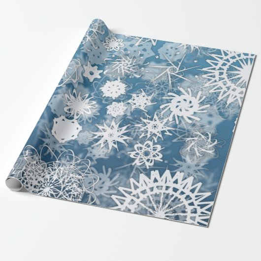 Blue Snowflakes Holiday Wrapping Paper Cadeaupapier (Uitgerold)