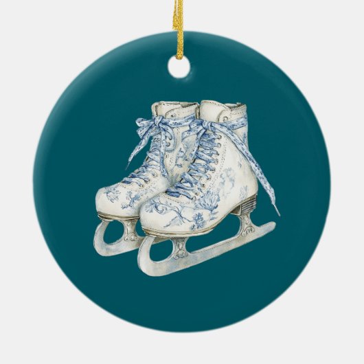 Blue Snowflakes Ice Skates Christmas  Keramisch Ornament (Achterkant)