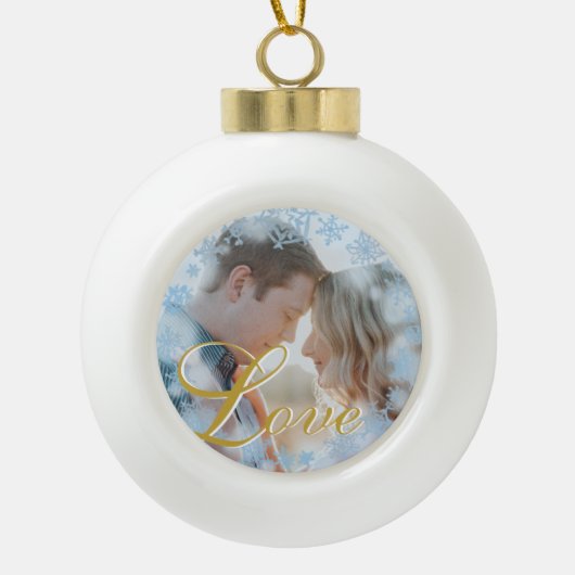 Blue Snowflakes kerstliefde Persoonlijke foto Keramische Bal Ornament (Voorkant)