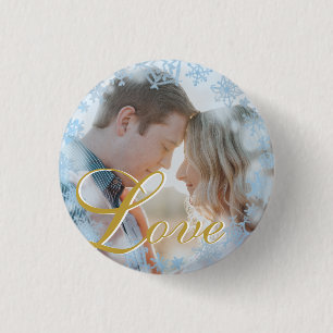 Blue Snowflakes kerstliefde Persoonlijke foto Ronde Button 3,2 Cm