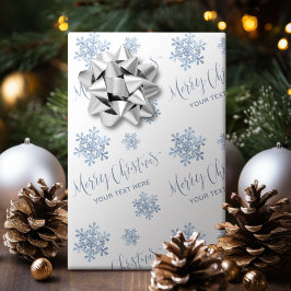 Blue Snowflakes Merry Kerstkalligrafie Aangepast Cadeaupapier