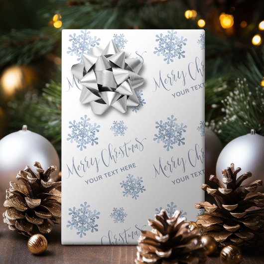 Blue Snowflakes Merry Kerstkalligrafie Aangepast Cadeaupapier