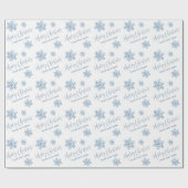 Blue Snowflakes Merry Kerstkalligrafie Aangepast Cadeaupapier (Vlak)
