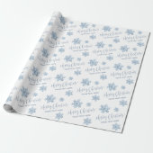 Blue Snowflakes Merry Kerstkalligrafie Aangepast Cadeaupapier (Uitgerold)
