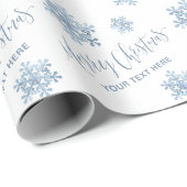 Blue Snowflakes Merry Kerstkalligrafie Aangepast Cadeaupapier (Rol Hoek)