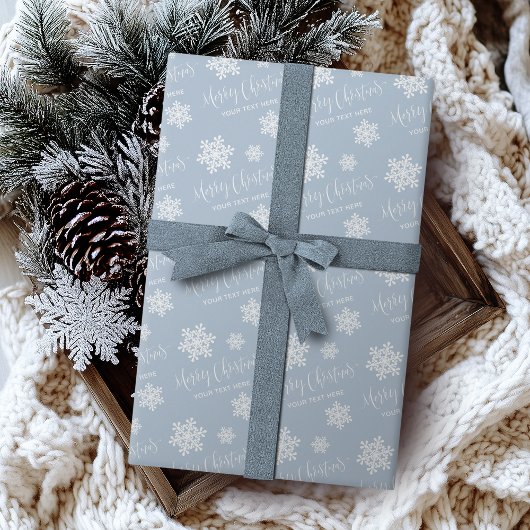 Blue Snowflakes Merry Kerstscript Aangepast Cadeaupapier