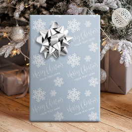 Blue Snowflakes Merry Kerstscript Aangepast Cadeaupapier