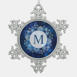 Blue Snowflakes Monogram Pewter Snowflake Ornament