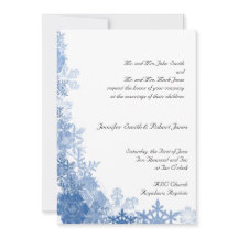 Blue Snowflakes op White Wedding Invitation