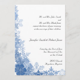 Blue Snowflakes op White Wedding Invitation Kaart