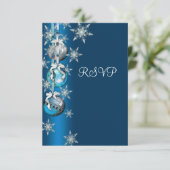 Blue Snowflakes Ornamenten Kerstfeest RSVP (Staand voorkant)