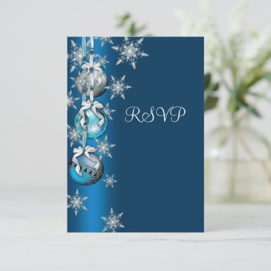 Blue Snowflakes Ornamenten Kerstfeest RSVP (Staand voorkant)