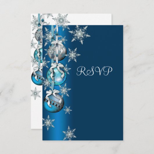 Blue Snowflakes Ornamenten Kerstfeest RSVP (Voorkant / Achterkant)
