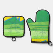 Blue Snowflakes Oven Mitt and Pot Holders Ovenwant & Pannenlap Set (Voorkant)