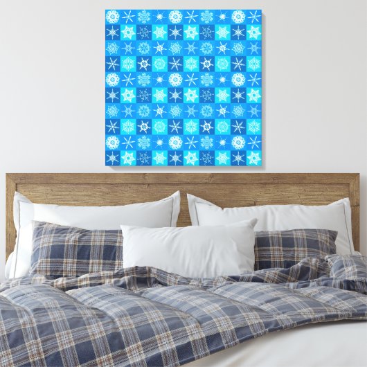 Blue Snowflakes Patroon Canvas Afdruk (Insitu (Slaapkamer))