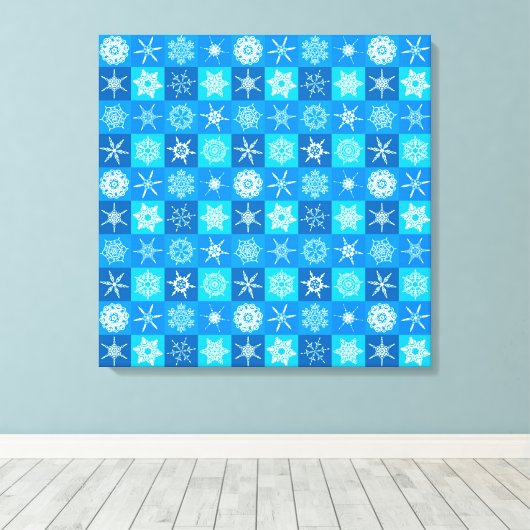 Blue Snowflakes Patroon Canvas Afdruk (Insitu (Houten vloer))
