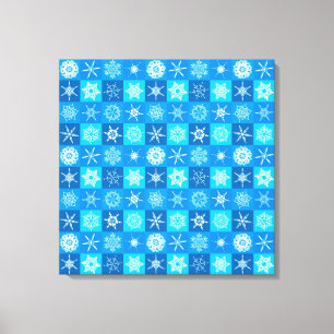Blue Snowflakes Patroon Canvas Afdruk