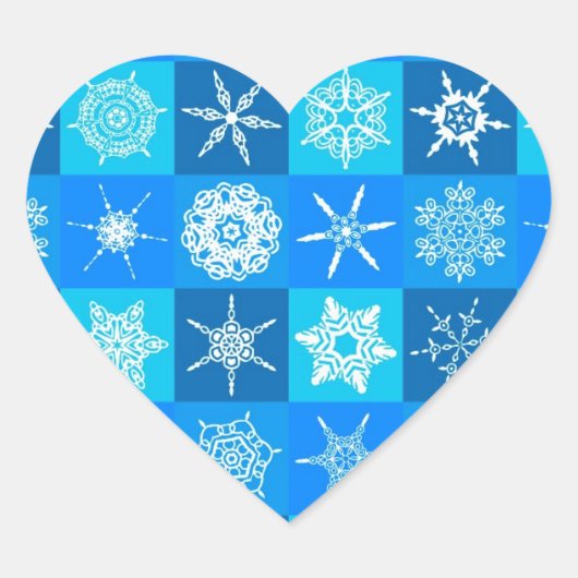 Blue Snowflakes Patroon Hart Sticker (Voorkant)