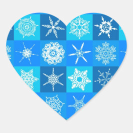 Blue Snowflakes Patroon Hart Sticker