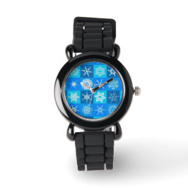 Blue Snowflakes Patroon Horloge