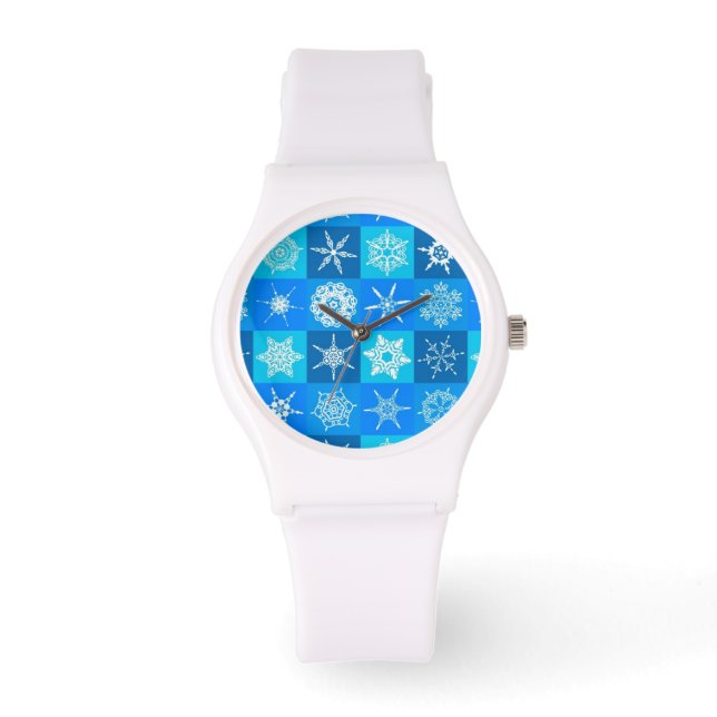 Blue Snowflakes Patroon Horloge (Voorkant)