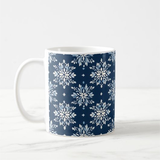 Blue Snowflakes Patroon Koffiemok (Links)