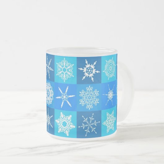 Blue Snowflakes Patroon Matglas Koffiemok (Voorkant rechts)