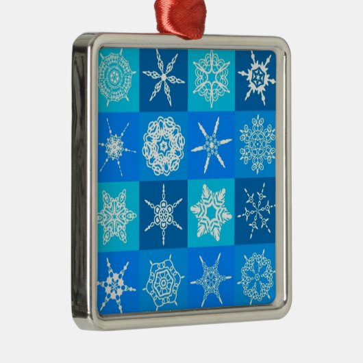 Blue Snowflakes Patroon Metalen Ornament (Rechts)