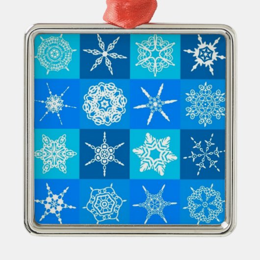 Blue Snowflakes Patroon Metalen Ornament (Voorkant)